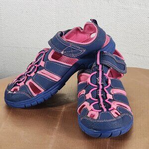 Falls Creek Navy Bright Pink Velcro Strap Closed Toe Bungee Jill Sandals Sz 2M